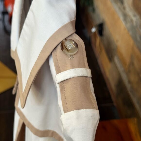 ✨GUESS White Trench Coat Jacket L | Belted Layered Hem | Contrast Trim | Lined - Picture 14 of 16